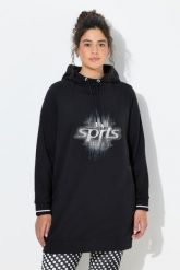 Damskie Długa bluza z kapturem oversize kaptur długi rękaw. Czarne bluzy Ulla Popken, plus size, bez wzorów, z bawełny, z kapturem. Za 239.99 zł.