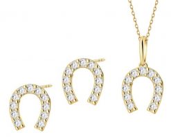 Złote kolczyki i zawieszka z cyrkoniami - komplet - podkowy. Żółte kolczyki Apart, z cyrkonią, złote. Za 1,929.00 zł.