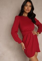 Różowa Sukienka Ozdobiona Bufiastymi Rękawami i Marszczeniem Vedelli. Czerwone sukienki Renee, na co dzień, l, bez wzorów, eleganckie, bez kołnierzyka, bez ramiączek, mini, kopertowe. Za 94.99 zł.