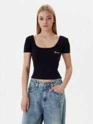 Guess T-Shirt V6RP05 K8RT2 Czarny Regular Fit. Czarne t-shirty Guess, s, z aplikacjami, z wiskozy, bez kołnierzyka, bez ramiączek. Za 179.99 zł.