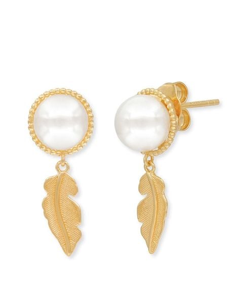 Engelsrufer Pozłacane kolczyki-wkrętki "Glory Feather" z perłami rozmiar: onesize. Białe kolczyki Engelsrufer, z perłą, pozłacane. Za 173.60 zł.