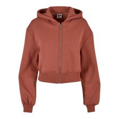 Krótka Bluza Damska Z Kapturem Zapinana Na Zamek Błyskawiczny. Brązowe bluzy Urban Classics, xl, bez wzorów, z kapturem. Za 195.99 zł.