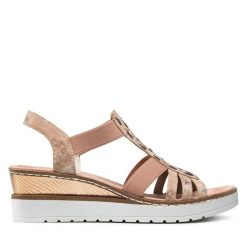 Sandały Rieker. Zielone sandały Rieker, bez wzorów, bez obcasa, na koturnie, bez zapięcia. Za 299.99 zł.