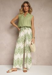 Zielone Spodnie z Wiskozy o Szerokim Kroju High Waist ze Wzorem Boho Neolissea. Zielone spodnie materiałowe Renee, na co dzień, l, bez wzorów, z jeansu, z podwyższonym stanem. Za 39.99 zł.