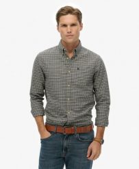 Superdry Koszula Premium Check Oxford z 100% bawełny organicznej — Charcoal. Szare koszule Superdry, l, bez wzorów, z bawełny, vintage, bez kołnierzyka, bez ramiączek. Za 279.65 zł.