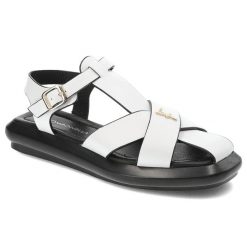 Białe Sandały Bombonella Wygodne Obuwie Damskie. Białe sandały Bombonella, bez wzorów, ze skóry, eleganckie, bez obcasa, bez zapięcia. Za 299.00 zł.