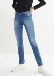 Dżinsy ze stretchem skinny, mid waist. Niebieskie jeansy bonprix, bez wzorów. Za 82.99 zł.