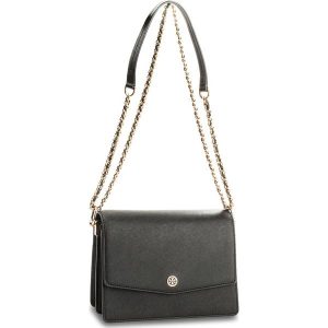 Torebka TORY BURCH - Robinson Convertible Shoulder Bag 46333 Black/Royal Navy 018. Czarne torebki klasyczne Tory Burch, bez wzorów, ze skóry ekologicznej, bez dodatków. W wyprzedaży za 879.00 zł.
