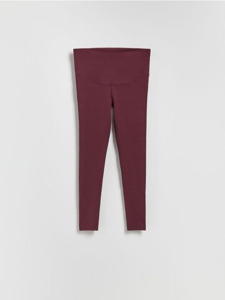 Legginsy z wysokim pasem - mahoniowy. Brązowe legginsy Reserved, l, bez wzorów, z dzianiny. Za 79.99 zł.
