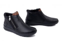 RIEKER TEX Z0059-00 black, botki damskie. Czarne botki Rieker, bez wzorów, z gumy, bez obcasa, bez zapięcia. Za 379.90 zł.