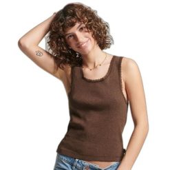 Tank top z koronkowym wykończeniem dla kobiet Superdry. Brązowe bielizna sportowa Superdry, l, bez wzorów, z koronki, bez kołnierzyka, bez ramiączek. Za 106.45 zł.