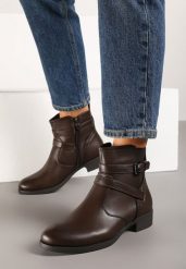 Brązowe Botki Sztyblety Zdobione Paskami z Klamerkami Delrith. Brązowe botki Born2be, z aplikacjami, z jeansu, bez obcasa, na obcasie, bez zapięcia. Za 59.99 zł.