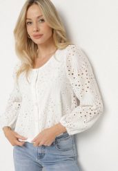 Biała Haftowana Koszula z Bawełny Fonarose. Białe koszule Born2be, l, bez wzorów, z bawełny, eleganckie, bez kołnierzyka, bez ramiączek. Za 84.99 zł.