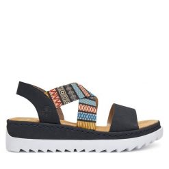 Sandały Rieker. Niebieskie sandały Rieker, bez wzorów, bez obcasa, na płaskiej podeszwie, bez zapięcia. Za 299.99 zł.