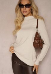 Jasnobeżowy Sweter Klasyczny z Dodatkiem Wiskozy Nerisoa. Brązowe swetry Renee, l, bez wzorów, z wiskozy, bez ramiączek. Za 34.99 zł.