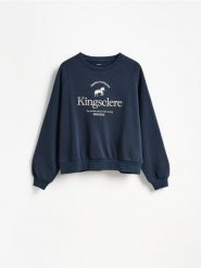 Bluza z haftem - granatowy. Niebieskie bluzy Reserved, l, bez wzorów, z bawełny, bez kaptura. Za 99.99 zł.