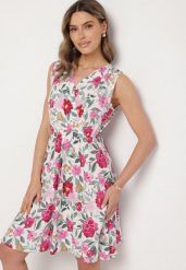 Różowa Kwiatowa Sukienka z Bawełną i Kopertowy Dekoltem Lumolisse. Czerwone sukienki Born2be, na co dzień, m, bez wzorów, z bawełny, eleganckie, bez kołnierzyka, bez ramiączek, mini, kopertowe. Za 44.99 zł.