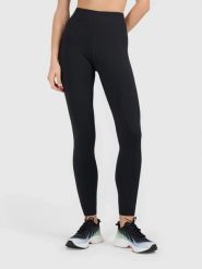 Legginsy fitness damskie z wysokim stanem. Czarne legginsy 4f, l, bez wzorów, z elastanu, z podwyższonym stanem. Za 99.99 zł.