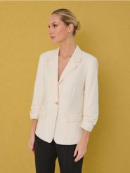 Marynarka z domieszką lnu - kremowy. Białe marynarki i żakiety Sinsay, l, bez wzorów. Za 69.99 zł.