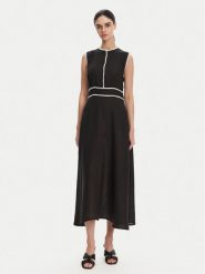 ICONA Sukienka letnia RP5LE007 Czarny Regular Fit. Czarne sukienki ICONA, na lato, bez wzorów, ze lnu, bez kołnierzyka, bez ramiączek. Za 619.99 zł.