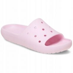 Klapki Dla Dorosłych Crocs Classic Slide V2. Czerwone klapki Crocs, bez wzorów, z materiału, bez obcasa. Za 97.99 zł.