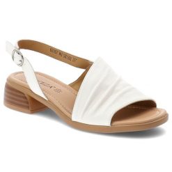 Sandały damskie Vinceza, cholewka ze skóry naturalnej marszczony pasek z przodu, białe, 66957. Białe sandały VINCEZA, bez wzorów, ze skóry, eleganckie, bez obcasa, na obcasie, bez zapięcia. Za 169.00 zł.