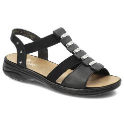 Czarne Sandały Rieker Wygodne Skórzane Buty. Czarne sandały Rieker, bez wzorów, eleganckie, bez obcasa, bez zapięcia. Za 259.00 zł.