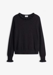 Cienki sweter z mieszanki wiskozy. Czarne swetry bonprix, bez wzorów, z wiskozy, bez ramiączek. Za 102.99 zł.