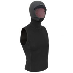 Top surfingowy Olaian z neoprenu 1 mm z kapturem 2 mm. Czarne topy OLAIAN, s, bez wzorów, z neoprenu, bez kołnierzyka, bez ramiączek. Za 199.99 zł.