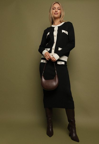 Czarno-Biały Dzianinowy Komplet z Bawełną Kardigan i Spódnica Amantta. Czarne kardigany Born2be, bez wzorów, z bawełny. Za 139.99 zł.