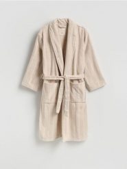 Bawełniany szlafrok - brązowy. Brązowe szlafroki Reserved, l, bez wzorów, z bawełny, bez ramiączek, bez kaptura. Za 159.99 zł.