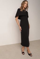 Czarna Dopasowana Elegancka Sukienka VICES z Pelerynką Celareca. Czarne sukienki Born2be, l, bez wzorów, eleganckie, bez kołnierzyka, bez ramiączek, maxi, dopasowane. Za 199.99 zł.