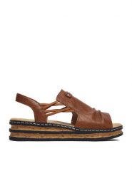 Rieker Sandały CEO-62962-22 Brązowy. Brązowe sandały Rieker, bez wzorów, ze skóry, bez obcasa, na koturnie, bez zapięcia. Za 299.99 zł.