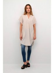 CULTURE Sukienka w kolorze kremowym rozmiar: S. Brązowe sukienki Culture, na co dzień, s, bez wzorów, bez kołnierzyka, bez ramiączek, midi, proste. Za 96.83 zł.