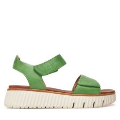 Sandały Tamaris. Zielone sandały Tamaris, bez wzorów, bez obcasa, na koturnie, bez zapięcia. Za 349.99 zł.