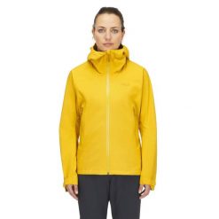 Kurtka przeciwdeszczowa damska Rab Women's Downpour Light Jacket z kapturem. Żółte kurtki sportowe RAB, s, bez wzorów, z kapturem, trekkingowe. Za 539.99 zł.