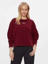 Tommy Jeans Bluza Ess Logo DW0DW16393 Bordowy Cropped Fit. Czerwone bluzy Tommy Jeans, xl, bez wzorów, z bawełny, bez kaptura. Za 129.99 zł.