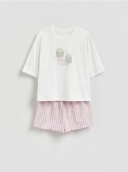 Dwuczęściowa piżama z nadrukiem - lawendowy. Fioletowe piżamy Reserved, bez wzorów, z bawełny, bez ramiączek. Za 99.99 zł.