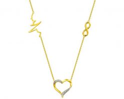 Naszyjnik z żółtego złota z diamentami - serce, nieskończoność, EKG serca - 0,006 ct - próba 375. Żółte naszyjniki Apart, z diamentem, złote. Za 1,990.00 zł.