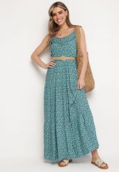 Niebieska Wiskozowa Sukienka na Regulowanych Ramiączkach z Wiązaniem przy Dekolcie Srinesa. Niebieskie sukienki Born2be, na co dzień, na lato, l, bez wzorów, z wiskozy, eleganckie, bez kołnierzyka, bez ramiączek, maxi, proste. Za 79.99 zł.
