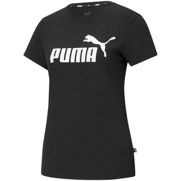 T-shirt Damski Logo ESS. Czarne t-shirty Puma, bez wzorów, bez kołnierzyka, bez ramiączek. Za 127.99 zł.