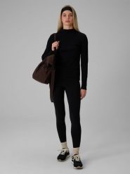 4F Legginsy dzianinowe damskie - czarne L. Czarne legginsy 4f, l, bez wzorów, z bawełny, z podwyższonym stanem. Za 129.99 zł.