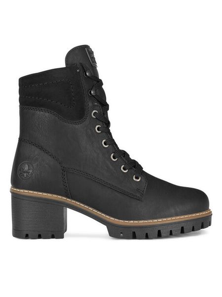 Rieker Trzewiki Y8610-00 Czarny. Czarne botki Rieker, bez wzorów, z materiału, bez obcasa, na słupku, bez zapięcia. Za 335.00 zł.