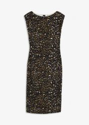 Sukienka z dżerseju. Brązowe sukienki bonprix, bez wzorów, z dżerseju, eleganckie, bez kołnierzyka, bez ramiączek. Za 59.99 zł.
