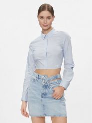 Tommy Jeans Koszula DW0DW17344 Błękitny Slim Fit. Niebieskie koszule Tommy Jeans, l, bez wzorów, z bawełny, bez kołnierzyka, bez ramiączek. Za 229.99 zł.