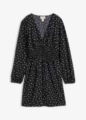 Sukienka mini z rękawami bufkami. Czarne sukienki bonprix, bez wzorów, eleganckie, bez kołnierzyka, bez ramiączek, mini. Za 47.99 zł.