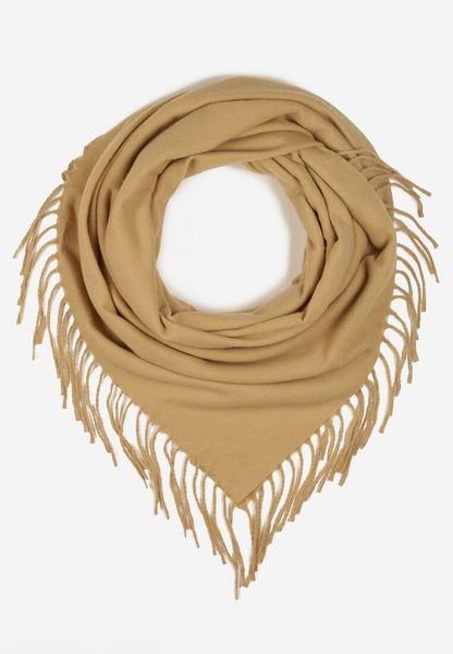 Beżowy Szalik w Kształcie Trójkąta z Frędzlami Vetifare. Brązowe szaliki Renee, bez wzorów, z jeansu, boho. Za 34.99 zł.