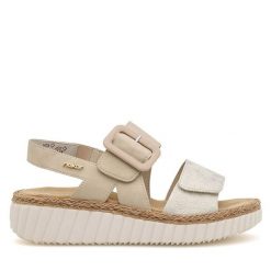 Sandały Rieker. Brązowe sandały Rieker, bez wzorów, bez obcasa, na płaskiej podeszwie, bez zapięcia. Za 259.99 zł.