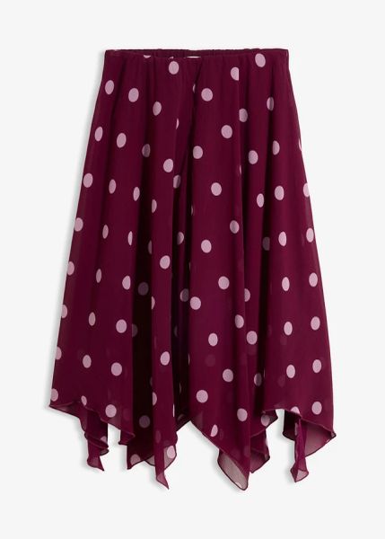 Spódnica midi z szyfonu z asymetrycznym dołem. Fioletowe spódnice bonprix, bez wzorów, z szyfonu, midi, asymetryczne. Za 149.99 zł.
