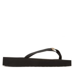 Japonki Tommy Hilfiger. Czarne klapki TOMMY HILFIGER, bez wzorów, bez obcasa. Za 129.99 zł.
